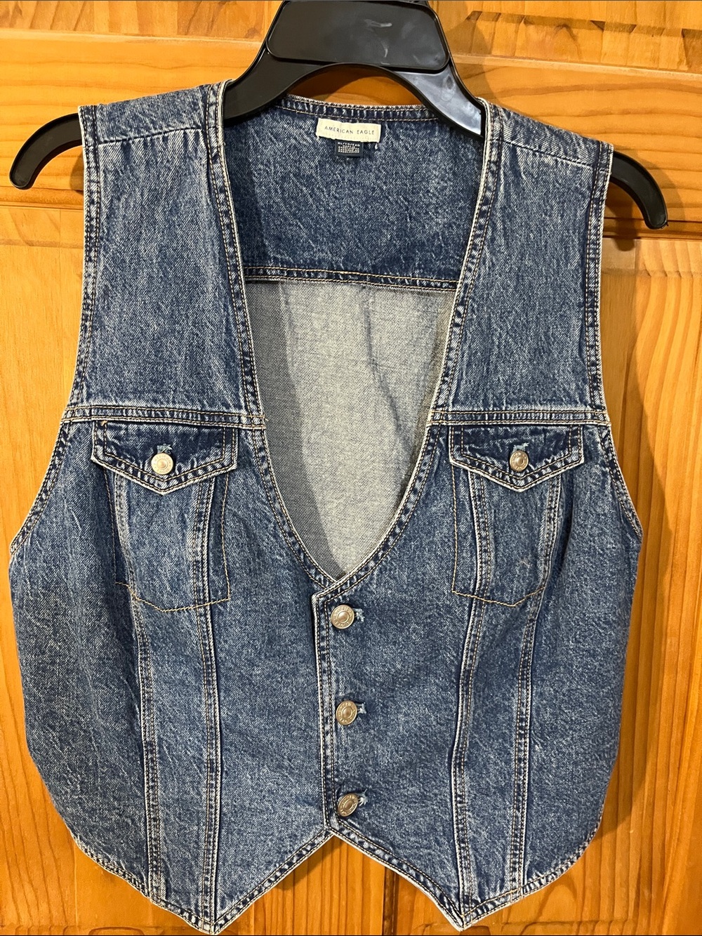 American Eagle Blue Acid-Wash Denim Vest